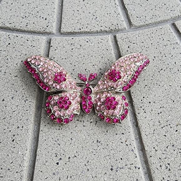 Handmade Jewelry - Handcrafted Silver Tone Pretty In Pink Butterfly Brooch Pin
